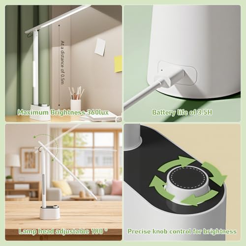 ELEPHANTBOAT® Table Lamp for Study Room 3-Color LED Eye Friendly Study Table Lamp with Side Night Light USB Rechargeable LED Light 2400mAh Battery Desk Lamps - Image 4