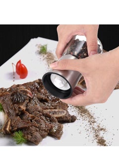 XiuWoo Stainless Steel Sea Salt & Pepper Grinder Refillable Set, Manual Adjustable Ceramic Salt and Pepper Grinders, Clear Glass Metal Pepper Mill Set - 2 Pack  - Image 3