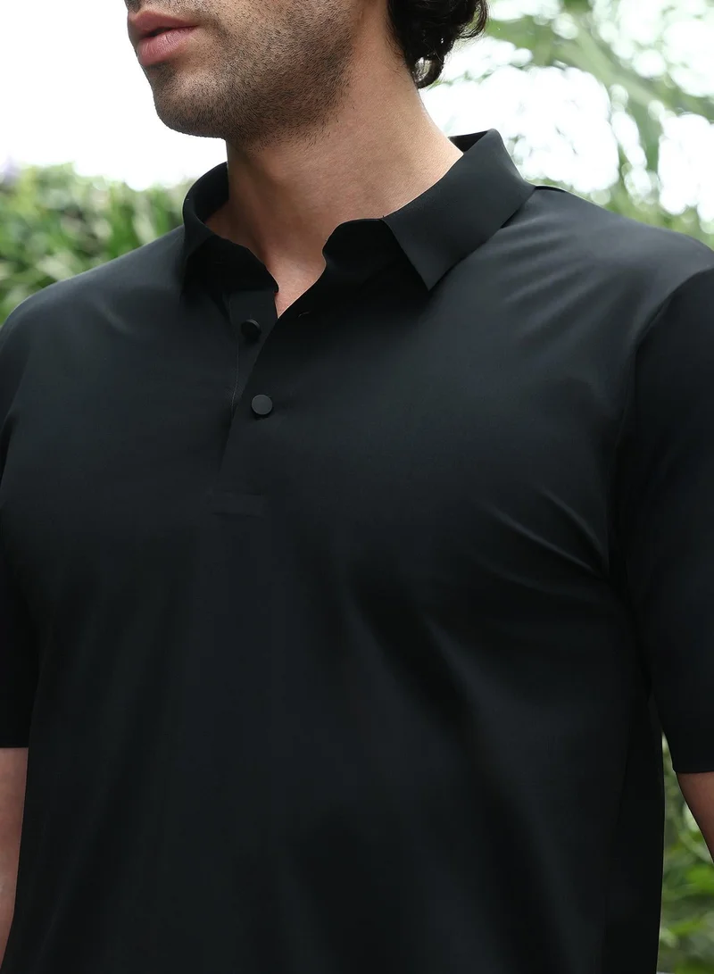CAHOOT  Men's Onyx Black Seamless Solid Polo T-Shirt for Men | Best Price UAE