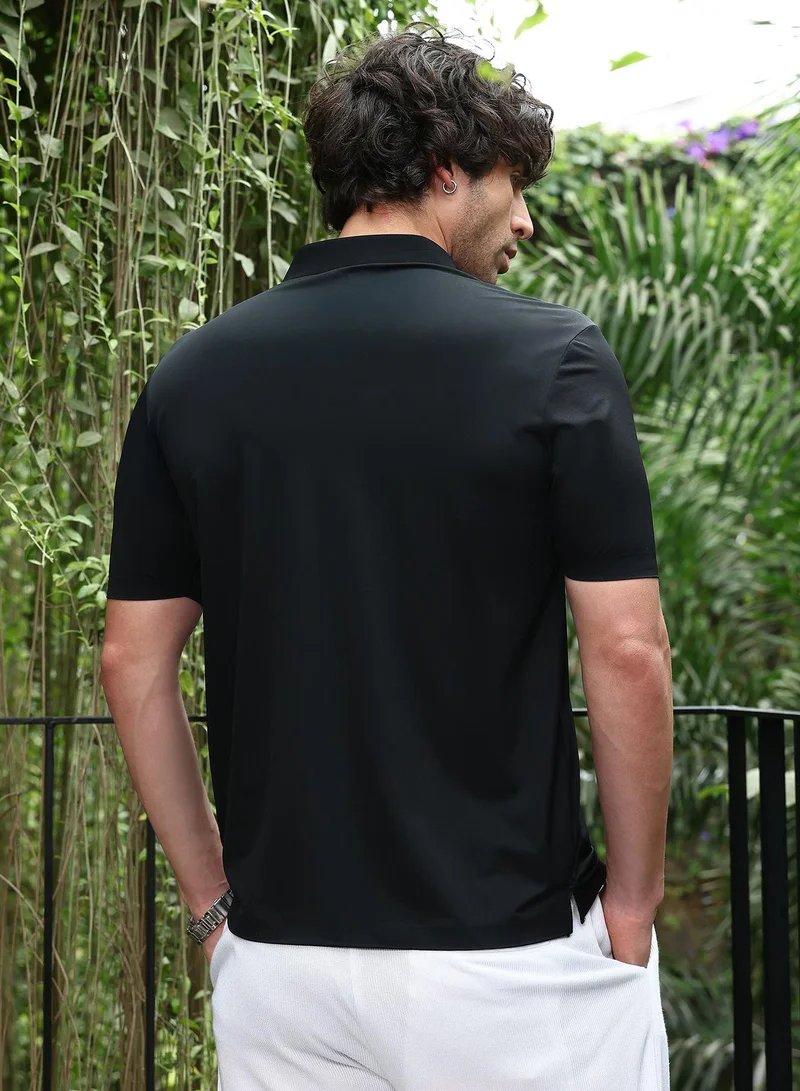 CAHOOT  Men's Onyx Black Seamless Solid Polo T-Shirt for Men | Best Price UAE