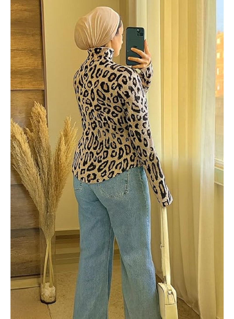 بلوزة تايجر ليارد برقبة عالية – ستايل جريء يجمع بين الأناقة والدفء بلوزه بصباع تجمع بين الشياكه والاناقه كود 4500 - Image 2