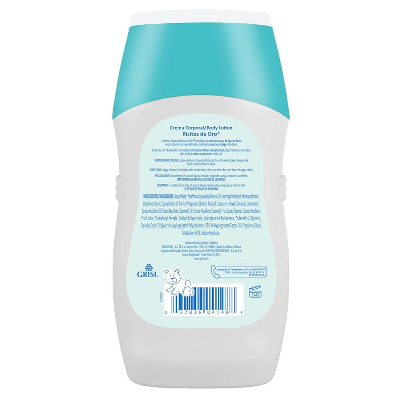 Ricitos de Oro  Grisi  Coconut Water Body Cream  Protects Your Babys Skin  Softens and Moisturizes  Hypoallergenic for Daily Use  250ml - Image 2