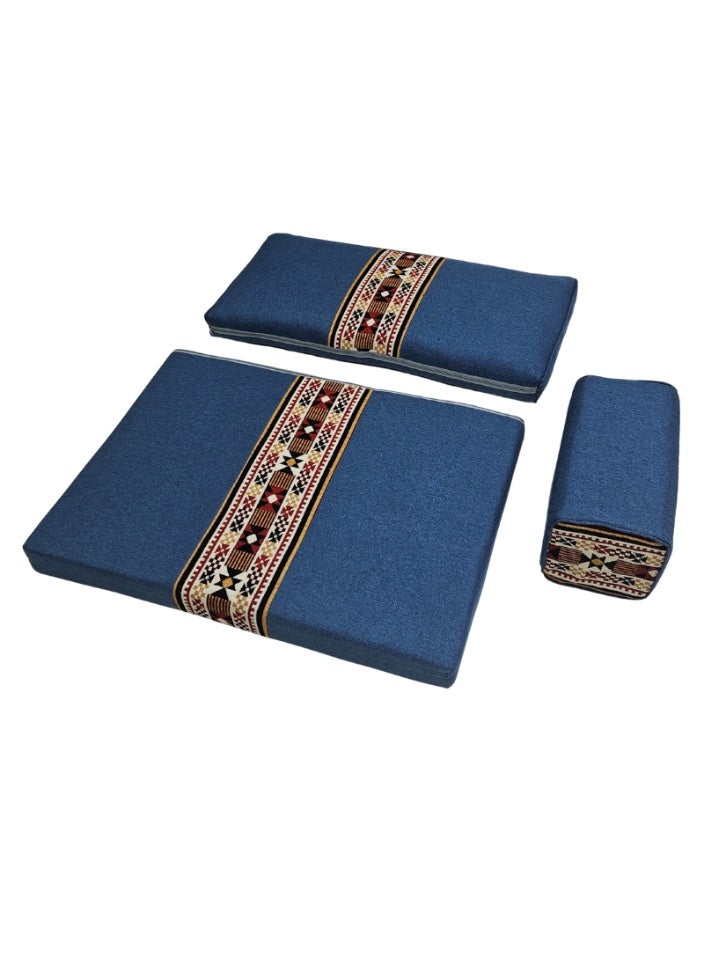 سمارت هوم جلسة أرضية تراثية عربية لشخصين 3 قطع  بمقاس (طول 70 سم × عرض 100 سم × ارتفاع 60 سم) – مفروشات مجالس عربية مريحة مع مسند وظهر مزخرف – جلسة أرضية للمنزل، الضيوف، المخيمات والرحلات - Image 5