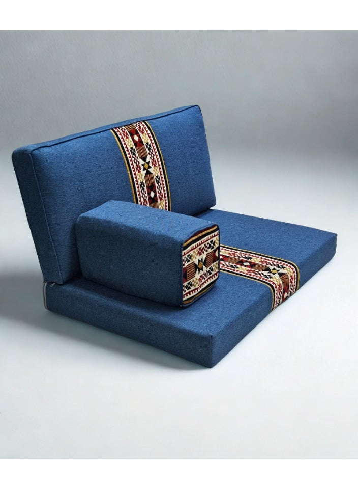 سمارت هوم جلسة أرضية تراثية عربية لشخصين 3 قطع  بمقاس (طول 70 سم × عرض 100 سم × ارتفاع 60 سم) – مفروشات مجالس عربية مريحة مع مسند وظهر مزخرف – جلسة أرضية للمنزل، الضيوف، المخيمات والرحلات - Image 4