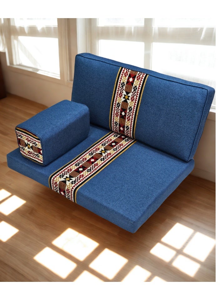 سمارت هوم جلسة أرضية تراثية عربية لشخصين 3 قطع  بمقاس (طول 70 سم × عرض 100 سم × ارتفاع 60 سم) – مفروشات مجالس عربية مريحة مع مسند وظهر مزخرف – جلسة أرضية للمنزل، الضيوف، المخيمات والرحلات - Image 3