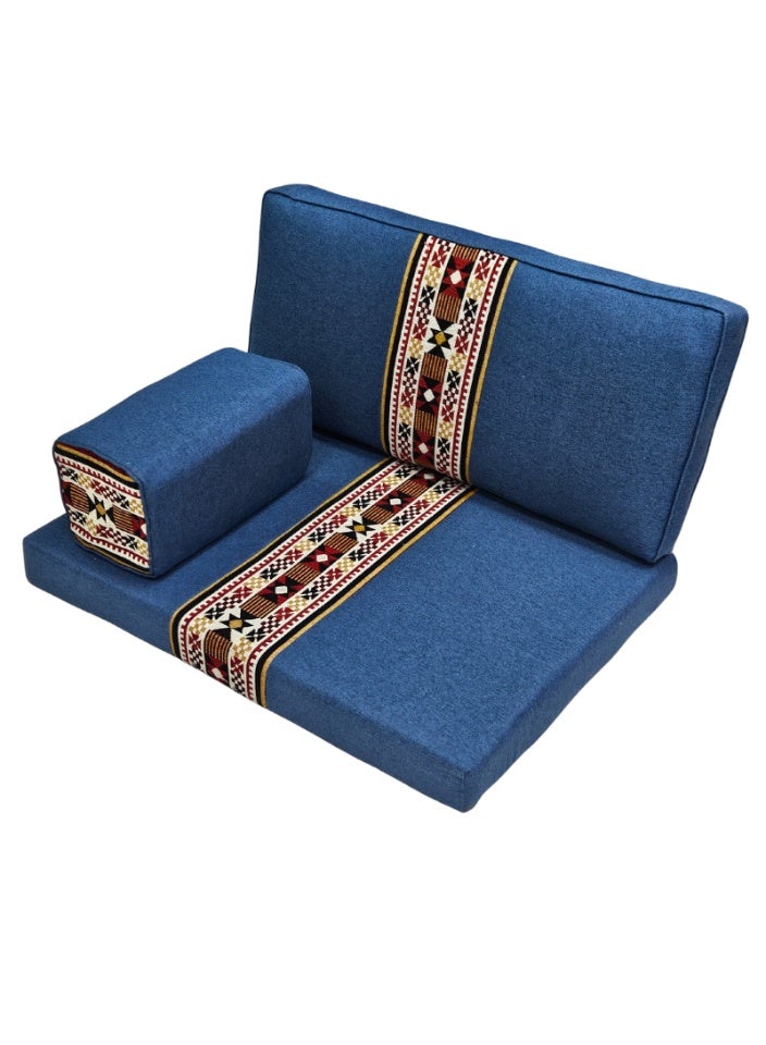 سمارت هوم جلسة أرضية تراثية عربية لشخصين 3 قطع  بمقاس (طول 70 سم × عرض 100 سم × ارتفاع 60 سم) – مفروشات مجالس عربية مريحة مع مسند وظهر مزخرف – جلسة أرضية للمنزل، الضيوف، المخيمات والرحلات - Image 1