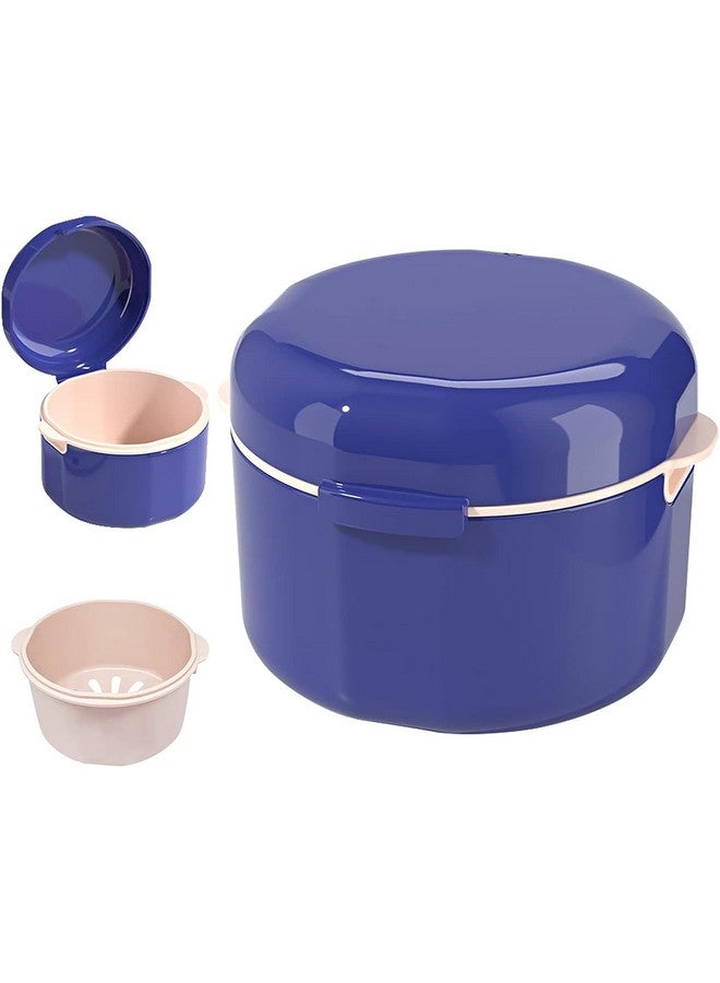Generic Denture Bath Case, Retainer Case With Strainer Basket, 3-Layer Denture Case, Portable Denture Cups, Retainer Cleaner Case, For Soaking Cleaning Dentures And Storage (Blue)  - Image 1