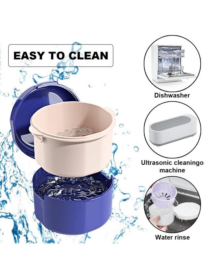Generic Denture Bath Case, Retainer Case With Strainer Basket, 3-Layer Denture Case, Portable Denture Cups, Retainer Cleaner Case, For Soaking Cleaning Dentures And Storage (Blue)  - Image 3