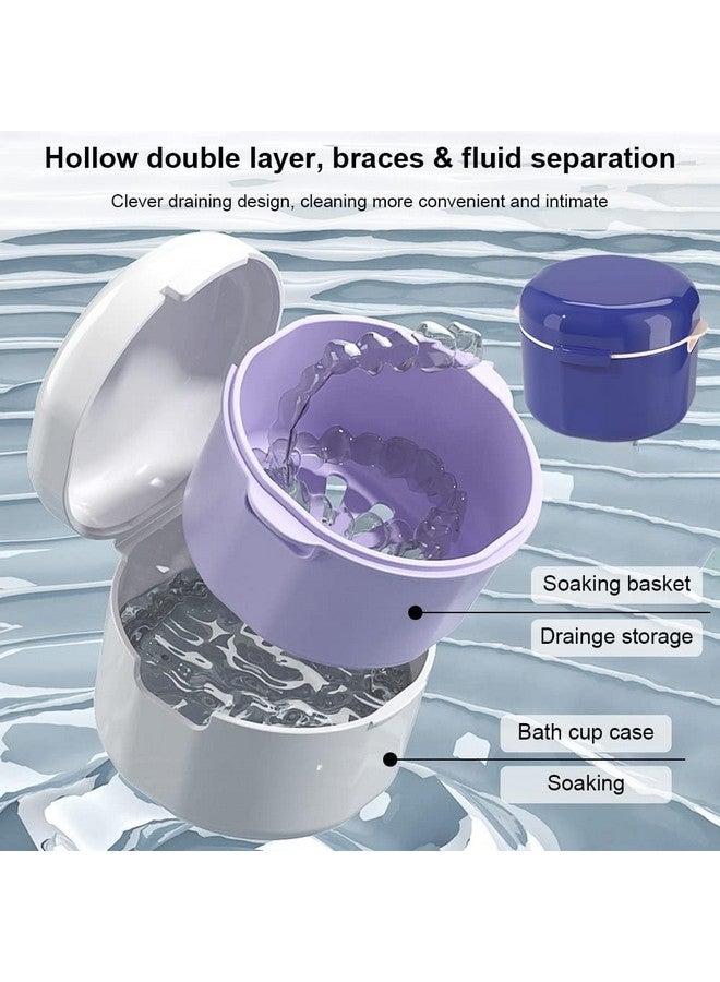 Generic Denture Bath Case, Retainer Case With Strainer Basket, 3-Layer Denture Case, Portable Denture Cups, Retainer Cleaner Case, For Soaking Cleaning Dentures And Storage (Blue)  - Image 5
