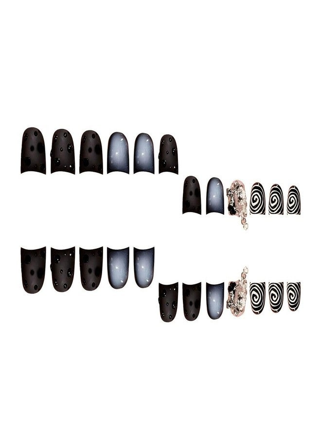 QQPPOLIU 3D Short Press on Nails Square Fake Nails with Rhinestones and Butterfly Design Multi-Color False Nails - Image 2