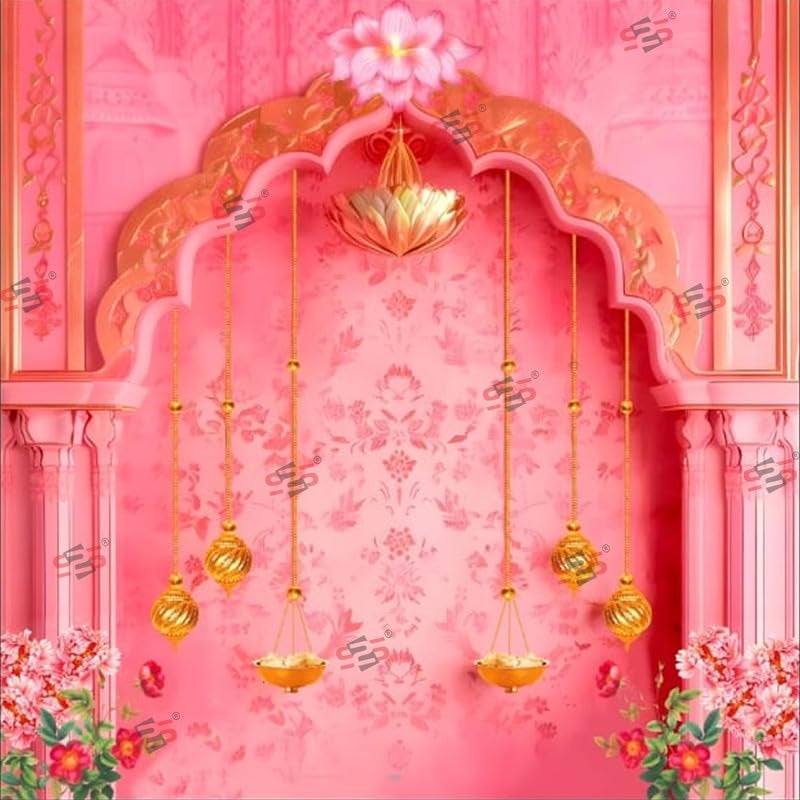 S2S قماش خلفية قوس وردي لتزيين البوجا التقليدي، قماش تزيين خلفية | قماش ستارة للمهرجانات والفعاليات والمناسبات - (5 × 5 قدم) (قوس وردي) - Image 2