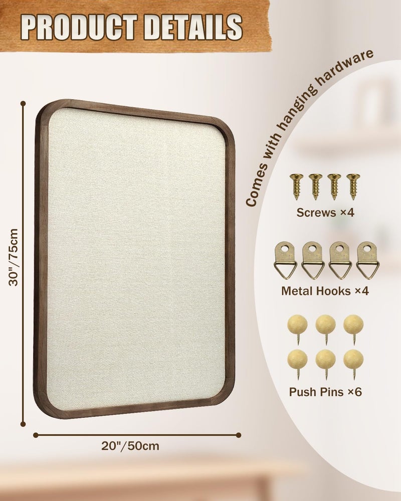 TORASO Linen Bulletin Board, Pin Board for Walls, Fabric Bulletin Board, Large Pin Board for Home Kitchen Office Decorative, 20"x30" Linen Brown Wood Frame Cork Board(BN-5075) - Image 2