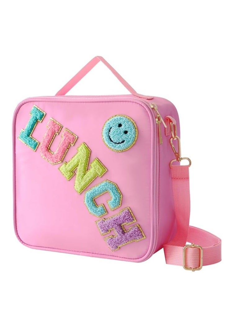 General Insulated Lunch Bag with Adjustable Shoulder Strap, Nylon Pre-Born Lunch Box Large Insulated Lunch Bag Reusable Lunch Tote Bag with Smiley Face Pre-Born Lunch Bag Girls School Travel Picnic  - Image 1