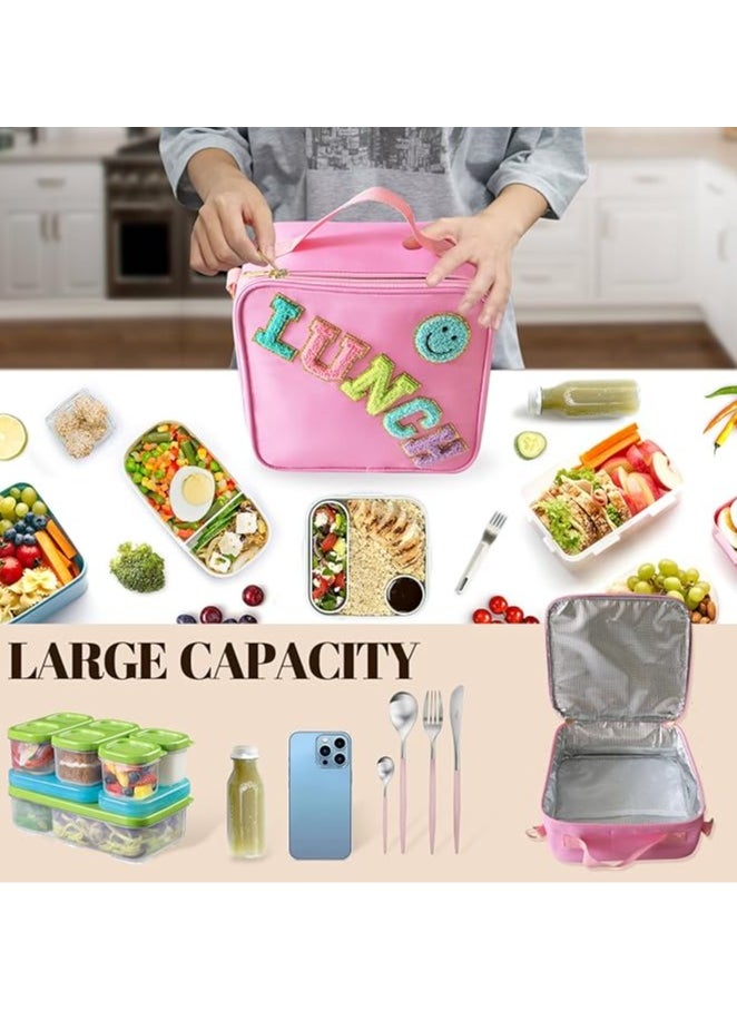 General Insulated Lunch Bag with Adjustable Shoulder Strap, Nylon Pre-Born Lunch Box Large Insulated Lunch Bag Reusable Lunch Tote Bag with Smiley Face Pre-Born Lunch Bag Girls School Travel Picnic  - Image 3