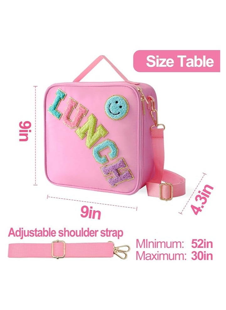 General Insulated Lunch Bag with Adjustable Shoulder Strap, Nylon Pre-Born Lunch Box Large Insulated Lunch Bag Reusable Lunch Tote Bag with Smiley Face Pre-Born Lunch Bag Girls School Travel Picnic  - Image 5