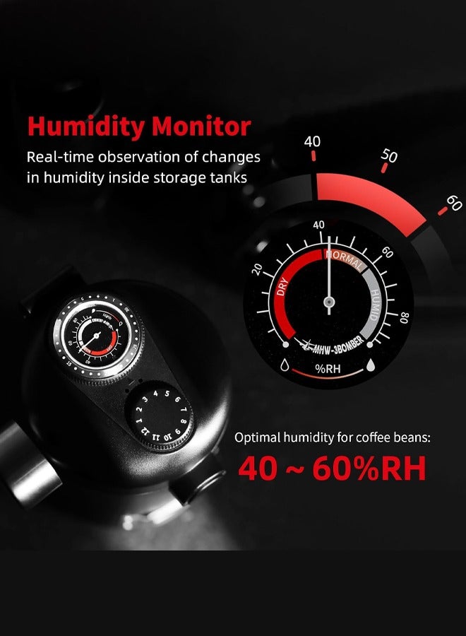 ام اتش دابيلو - ثري بومبار حافظة قهوة بسعة 600 مل، حاوية محكمة الإغلاق لحبوب القهوة مع جهاز مراقبة الرطوبة، تخزين حبوب القهوة مع متتبع للتاريخ ومغرفة مغناطيسية بسعة 30 مل، مزودة بصمام تفريغ أحادي الاتجاه. - Image 2