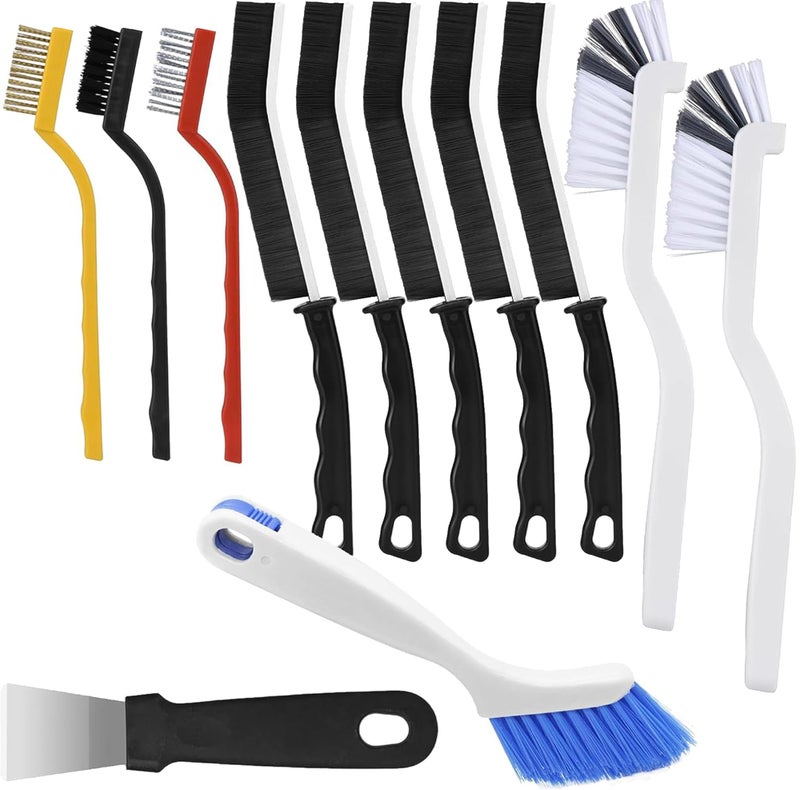 Lazzineer All-in-One Detail Cleaning Brush Kit â€“ 12pc Crevice, Grout & Window Track Cleaning Set with 90Â° Angle Brushes, Brass/Steel/Nylon Options for Kitchen, Bathroom, Corners & Narrow Gaps - Image 1
