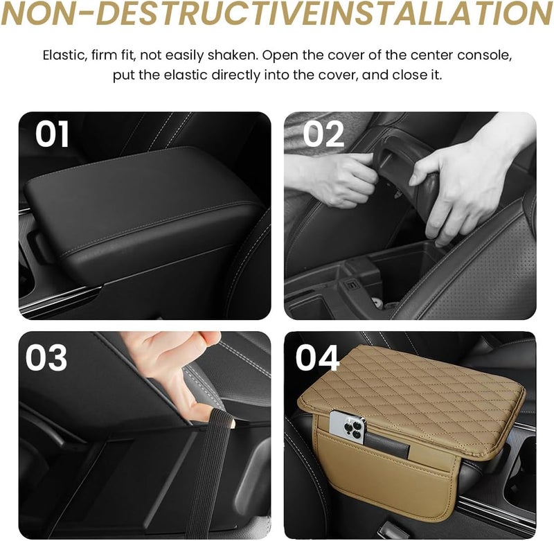 Hannea Upgraded Car Armrest Durable & Comfortable, Armrest Cushion Pad for Car Microfiber Leather Car Armrest Cushion with Storage Pouches, Car Arm Rest Universal Fit for SUVs & Cars, 20x30.8CM - Image 4