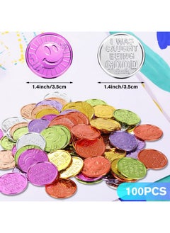 Civaner Civaner 100 Pieces Caught Being Good Coins Kids Behavior Tokens Classroom Behavior Incentives Coin Reward Tokens Smile Face Coin for Kids  - Image 2