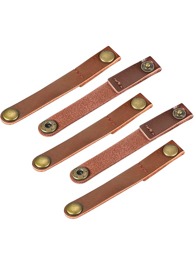 S-TOP Leather Cable Tie Leather Cord Organizer 90x12mm Cable Straps Cable Leather Clips Light Brown Earphone Cord Management for Cable, Wire, Pack of 5 - Image 1