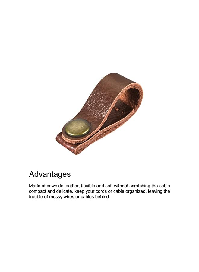 S-TOP Leather Cable Tie Leather Cord Organizer 90x12mm Cable Straps Cable Leather Clips Light Brown Earphone Cord Management for Cable, Wire, Pack of 5 - Image 3