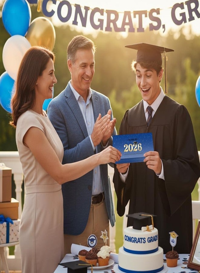 Linelglobal 2026 Graduation Money Holder for Cash Gift Envelope with Wish Card for Men High School College Congrat Grad - Blue and Gold Design - Image 5