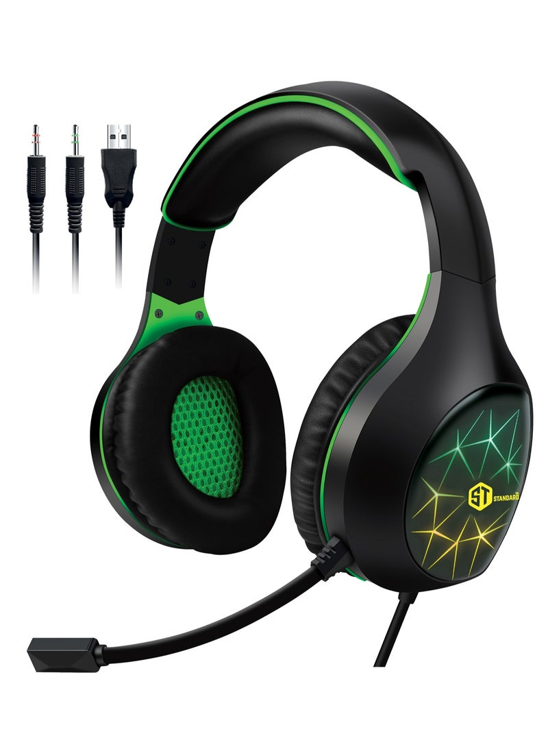 Standard GM-3502LG Standard Gaming Headphones (3.5mm) Surround Sound - Flexible Unbreakable Volume Control Microphone Surround Sound 2-Jack to 1-Jack (gift)- Adapter for ps4 - mobile -Use  RGB lights  - Image 2
