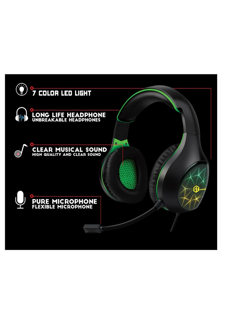Standard GM-3502LG Standard Gaming Headphones (3.5mm) Surround Sound - Flexible Unbreakable Volume Control Microphone Surround Sound 2-Jack to 1-Jack (gift)- Adapter for ps4 - mobile -Use  RGB lights  - Image 5