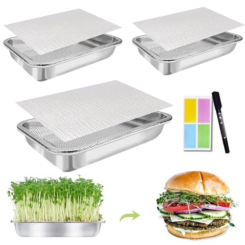 TCYPUHL Stainless Steel Sprouts Growing Kit 3-Tier 10.4 inch Trays, Microgreens Growing Kit, Seed Sprouting Tray with Encrypted Mesh Sprouts for Beans Alfalfa Broccoli Wheat Grass - Image 1