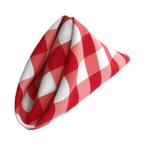 LA Linen 10-Pack Checkered Napkins, 18" x 18", Red and White - Image 1