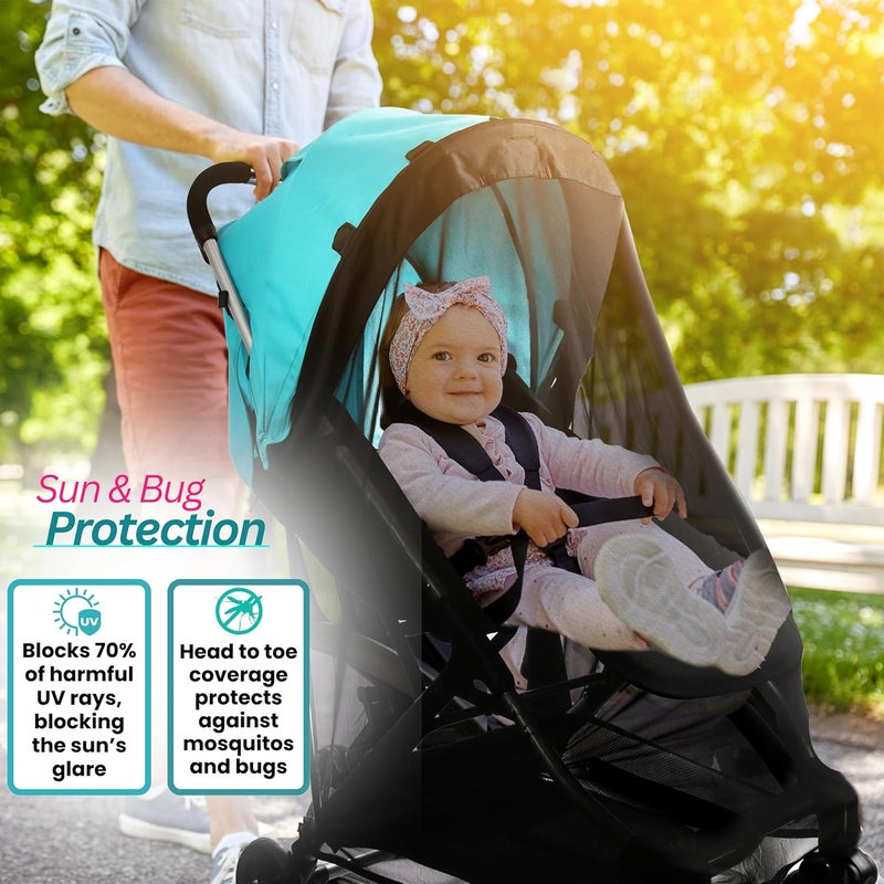 Swanoo Stroller Sun Shade Cover Mosquito Net for Stroller Shade Extender with Magnetic Tabs Block 70 of UV Rays Bug Net Sun Protection Baby Stroller Accessories Stroller Canopy - Image 2