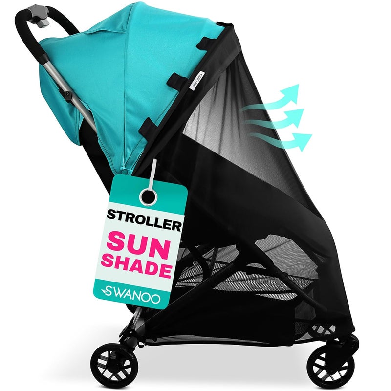Swanoo Stroller Sun Shade Cover Mosquito Net for Stroller Shade Extender with Magnetic Tabs Block 70 of UV Rays Bug Net Sun Protection Baby Stroller Accessories Stroller Canopy - Image 1