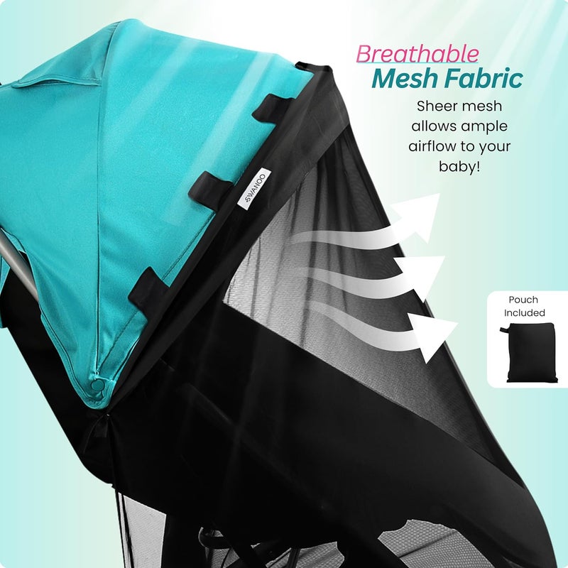 Swanoo Stroller Sun Shade Cover Mosquito Net for Stroller Shade Extender with Magnetic Tabs Block 70 of UV Rays Bug Net Sun Protection Baby Stroller Accessories Stroller Canopy - Image 5