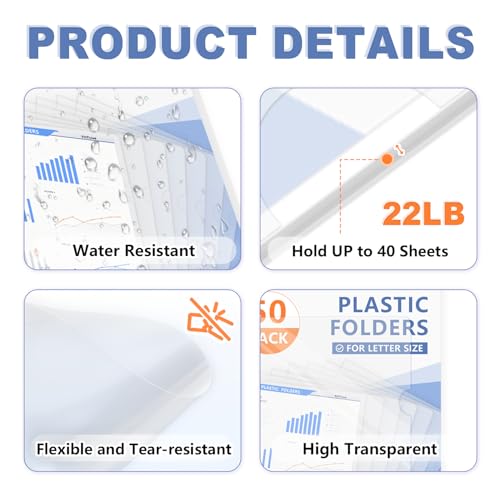 TOTiyea 50 Pack Clear Folder, 7Mil Plastic L-Type Folders, Clear Copy Safe Project Pocket, Fits Letter Size 8.5x11 Paper, Transparent - Image 5