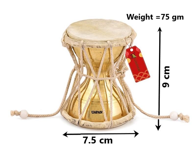 UAPAN Brass Damru Indian Musical Instrument/Pooja Articles/Home Decor & Kids Toys (4inch) - Image 2