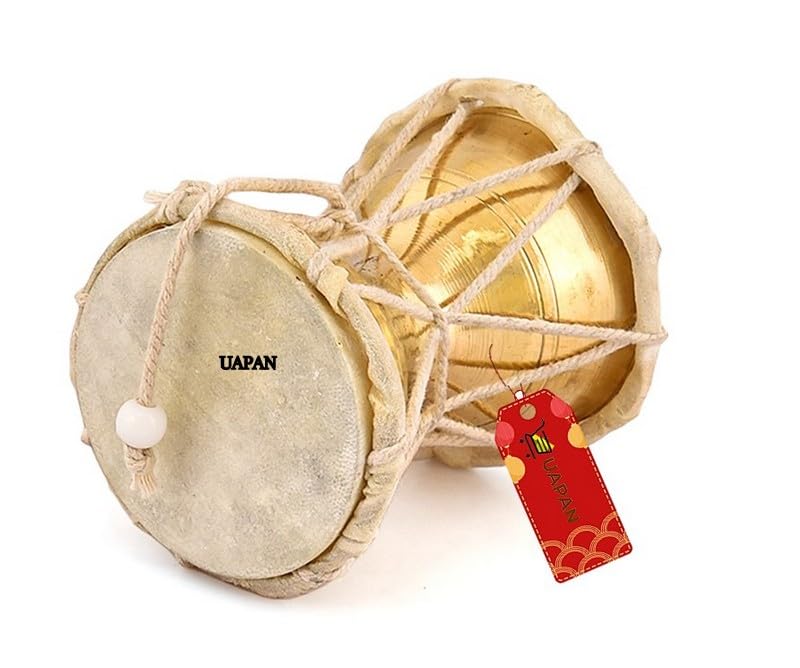 UAPAN Brass Damru Indian Musical Instrument/Pooja Articles/Home Decor & Kids Toys (4inch) - Image 1