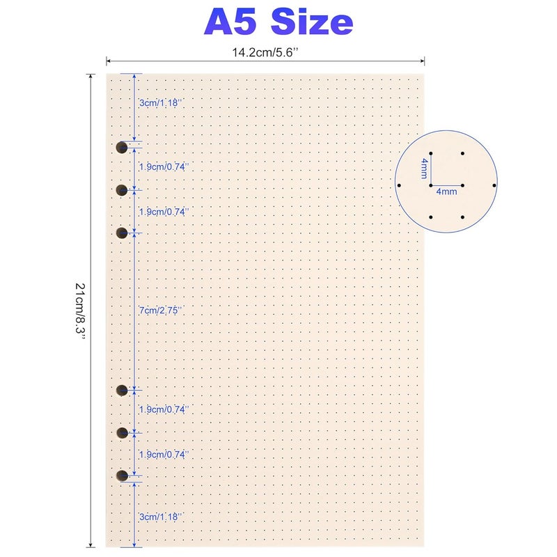 Tofun A5 Dot Grid Paper, 6 Hole Punched,A5 Dotted Refill Paper for Planner/Binders/Organizer, 8.3x5.6 Inch,80 Sheets,Beige,100GSM (1) - Image 2