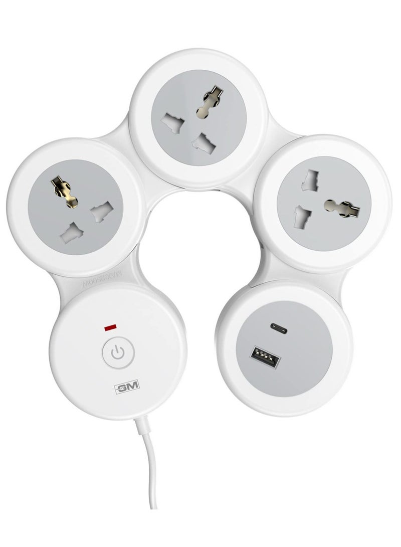 GM 4+1 G-Hoop Spike Guard with C & A Type USB-Master Switch,Indicator, Safety Shutter, 1.8 Mtr Wire with Overload Protection 3 International sockets & 2 USB Port 1 C Type 1 A Type 3.1A… - Image 1