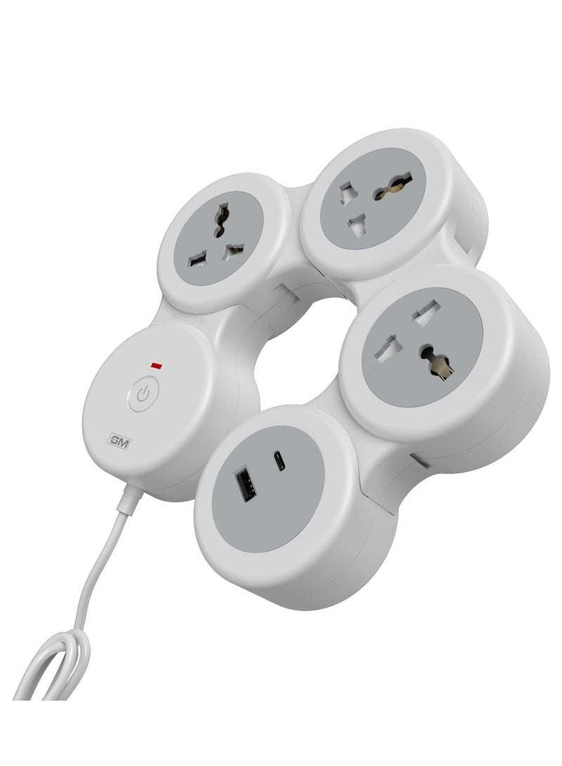GM 4+1 G-Hoop Spike Guard with C & A Type USB-Master Switch,Indicator, Safety Shutter, 1.8 Mtr Wire with Overload Protection 3 International sockets & 2 USB Port 1 C Type 1 A Type 3.1A… - Image 2