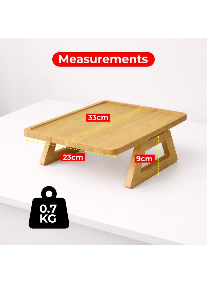 UKR Foldable Sofa Armrest Tray Table Bamboo Couch Arm Table with Secure Spiral Grip Space-Saving Sofa Side Table Alternative for Drinks, Snacks & Remotes Fits Arms Up to 14" Wide (33 x 24 cm) (Oak) - Image 3