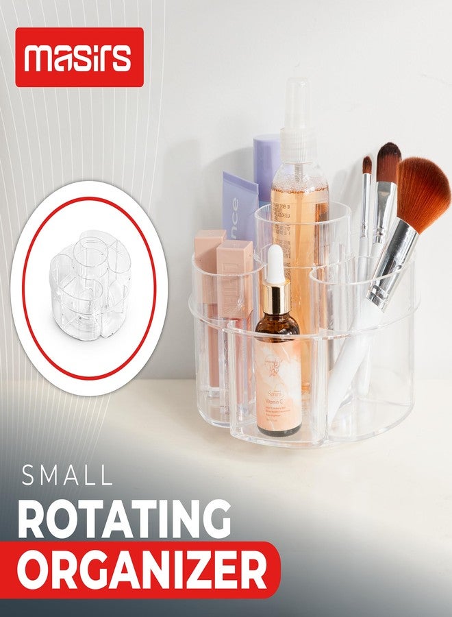 Masirs Small Rotating Makeup Organizer - A Mini Yet Spacious Cosmetic Storage Solution with Multiple Compartments. The Perfect Spinning Make-Up Caddy for Vanity or Bathroom Counter. (Round - Clear) - Image 2