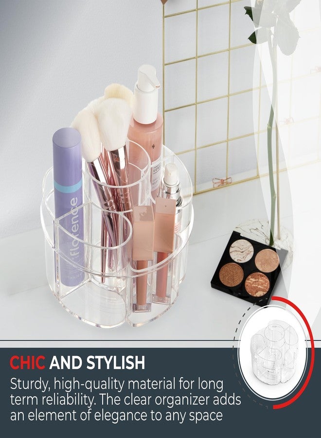 Masirs Small Rotating Makeup Organizer - A Mini Yet Spacious Cosmetic Storage Solution with Multiple Compartments. The Perfect Spinning Make-Up Caddy for Vanity or Bathroom Counter. (Round - Clear) - Image 4
