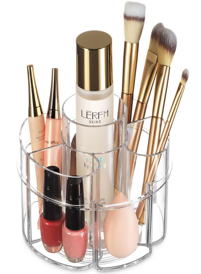 Masirs Small Rotating Makeup Organizer - A Mini Yet Spacious Cosmetic Storage Solution with Multiple Compartments. The Perfect Spinning Make-Up Caddy for Vanity or Bathroom Counter. (Round - Clear) - Image 1