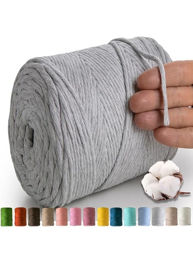 MeriWoolArt Cotton Macrame Yarn, 4mm, Grey, 225m, Super Soft, Simple Twist, Perfect for Wall Hanging, Hanging Basket, Curtain and More DIY Decoration - Image 1