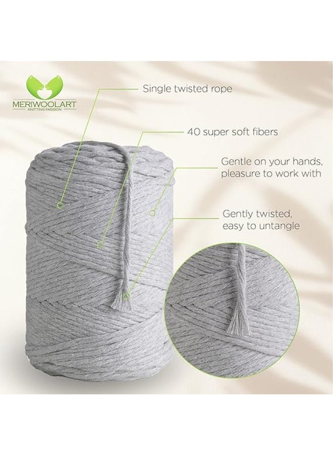 MeriWoolArt Cotton Macrame Yarn, 4mm, Grey, 225m, Super Soft, Simple Twist, Perfect for Wall Hanging, Hanging Basket, Curtain and More DIY Decoration - Image 5