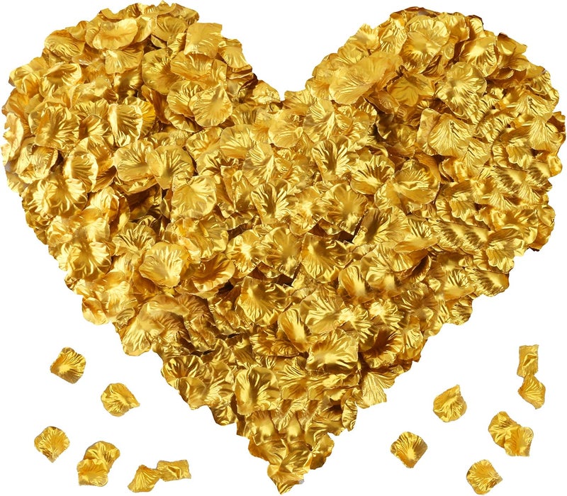 Childom 2000 Pcs Gold Rose Petals, Artificial Flower Petals Silk Rose Petals for Wedding, Romantic Valentines Day Decor for Bedroom,Weddings,Romantic Night,Party, Table, Dining Room - Image 1