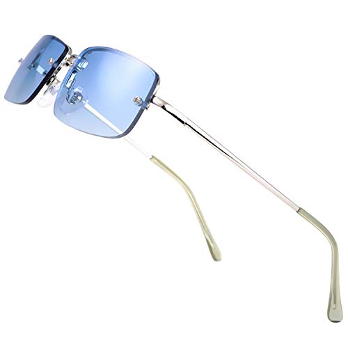 The Fresh Minimalist Small Rectangular Sunglasses Clear Eyewear Spring Hinge - Gift Box Package (204-Silver, Gradient Blue, 51) - Image 1