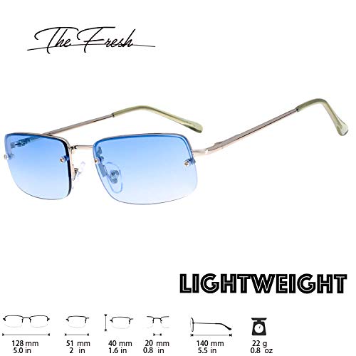 The Fresh Minimalist Small Rectangular Sunglasses Clear Eyewear Spring Hinge - Gift Box Package (204-Silver, Gradient Blue, 51) - Image 2