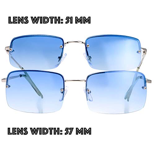 The Fresh Minimalist Small Rectangular Sunglasses Clear Eyewear Spring Hinge - Gift Box Package (204-Silver, Gradient Blue, 51) - Image 5