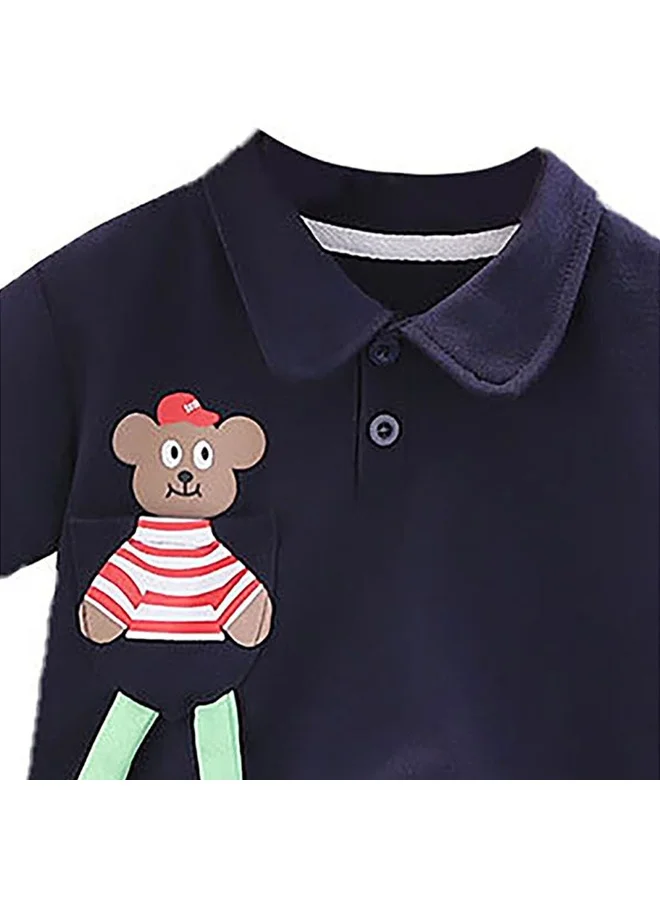 LITTLE SURPRISE BOX Navy Long Legs Teddy 2 Pcs Shorts Set For Toddlers And Kids